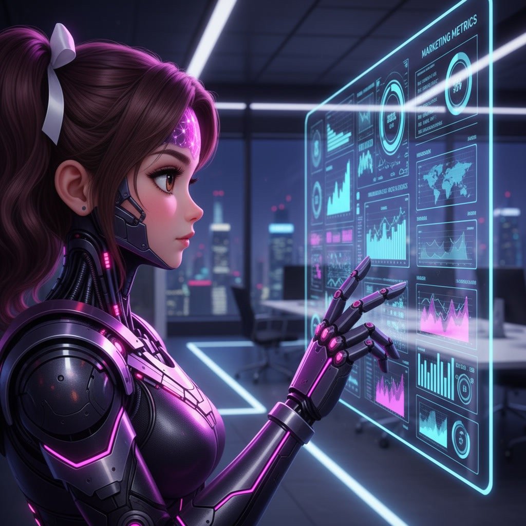 AI assistant analyzing funnel performance metrics.This infographic shows marketing data used to optimize conversion rates.