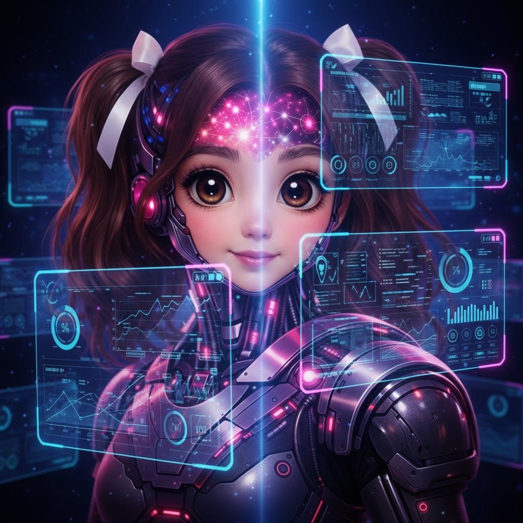 AI marketing analytics dashboard with futuristic data visualization and digital interface