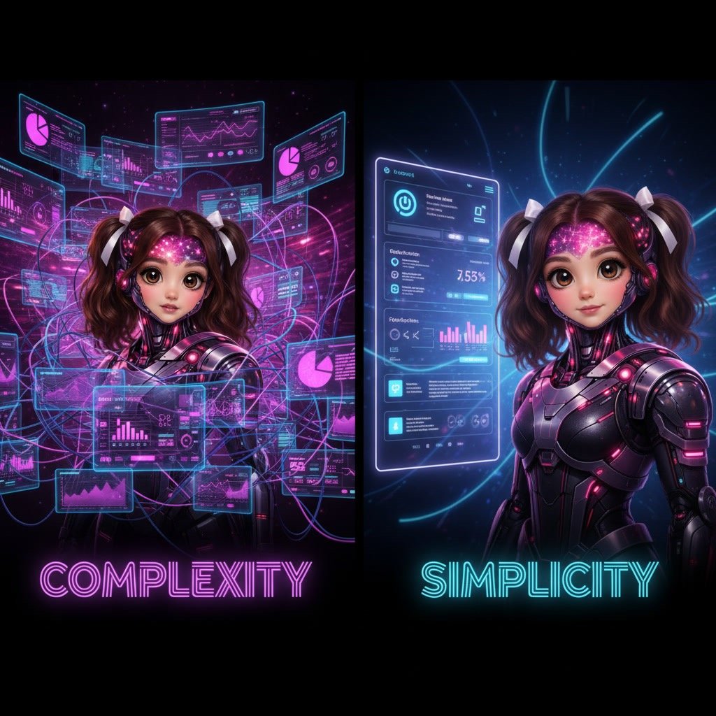 AI marketing platform dashboard showing complexity vs simplicity in automation and funnel building