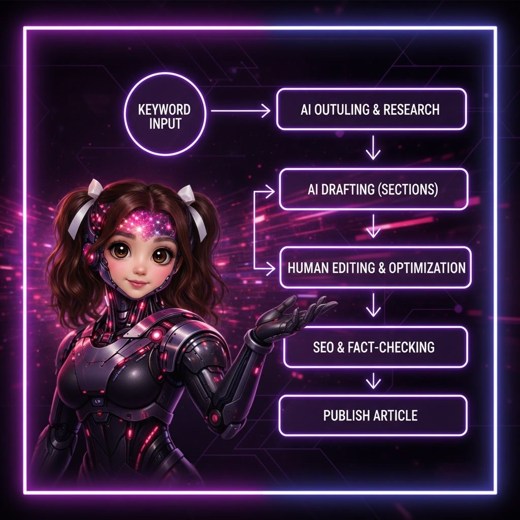 AI workflow for creating articles with Koala AI from keyword research to publishing