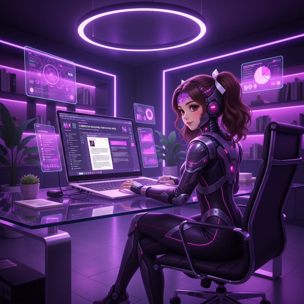 NeuronWriter review AI assistant optimizing SEO content on multiple screens in a modern digital workspace