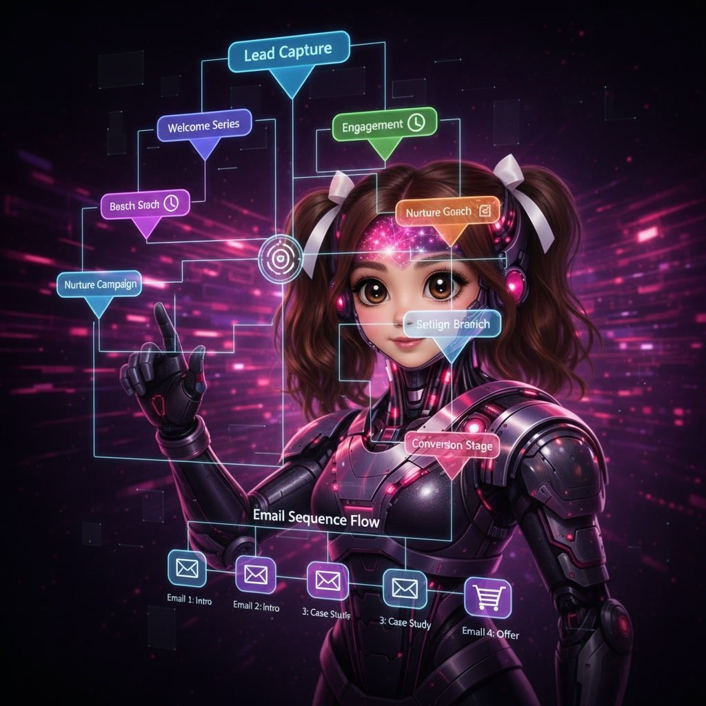 Customer journey automation example showing lead nurturing email sequence workflow