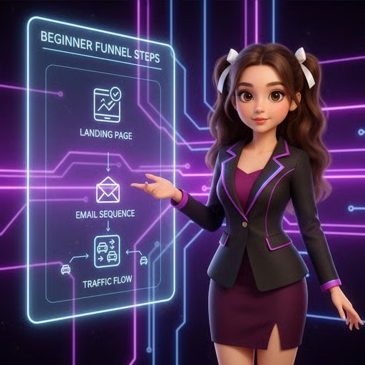 ClickFunnels for beginners funnel steps infographic showing landing page and email sequence