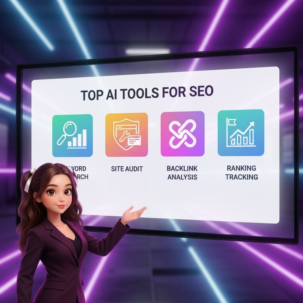 Top AI tools for SEO comparison infographic