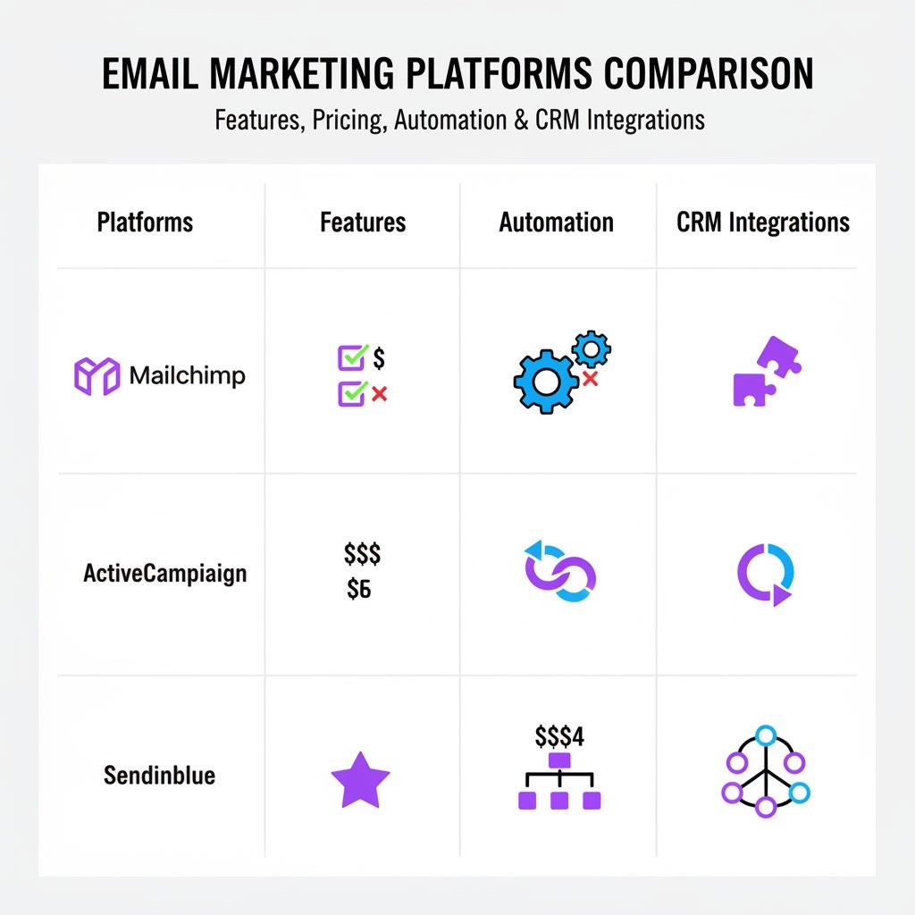 ActiveCampaign alternatives comparison infographic with features pricing and automation tools