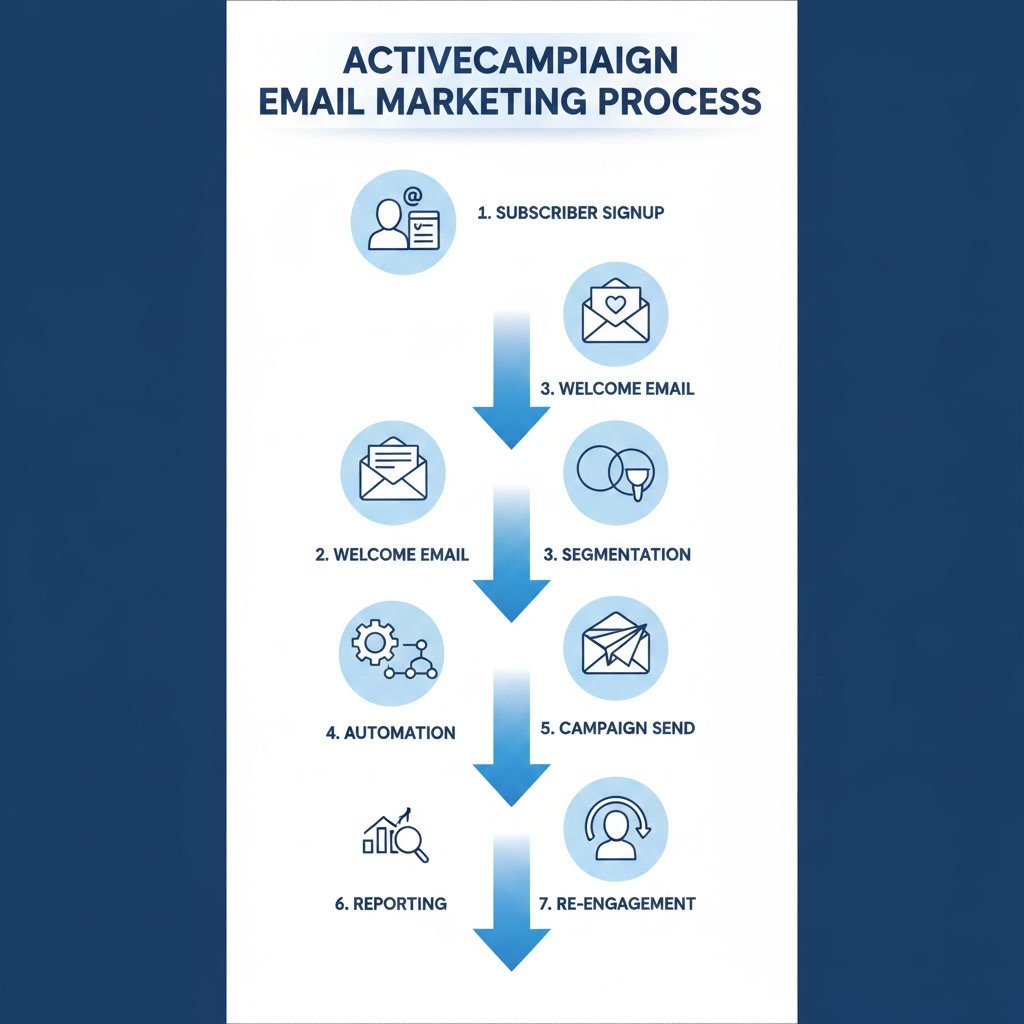 activecampaign-email-marketing-guide infographic with email marketing workflow steps