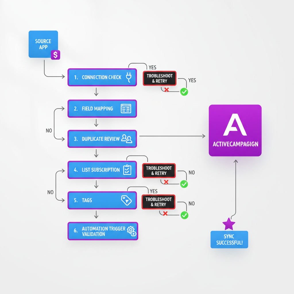 infographic for activecampaign-contacts-not-syncing troubleshooting flow